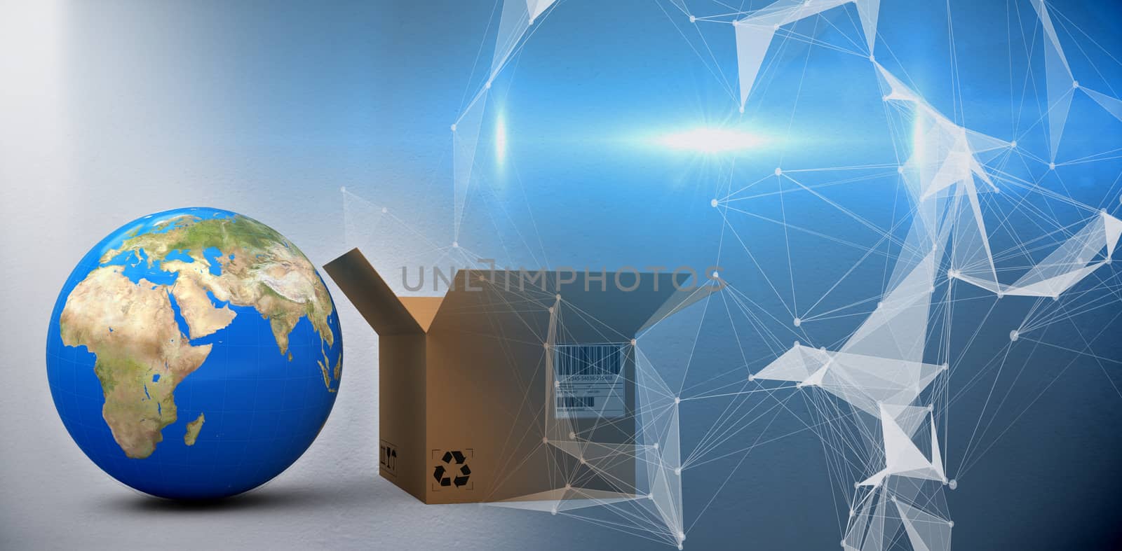 Composite image of world map and brown cardboard box by Wavebreakmedia