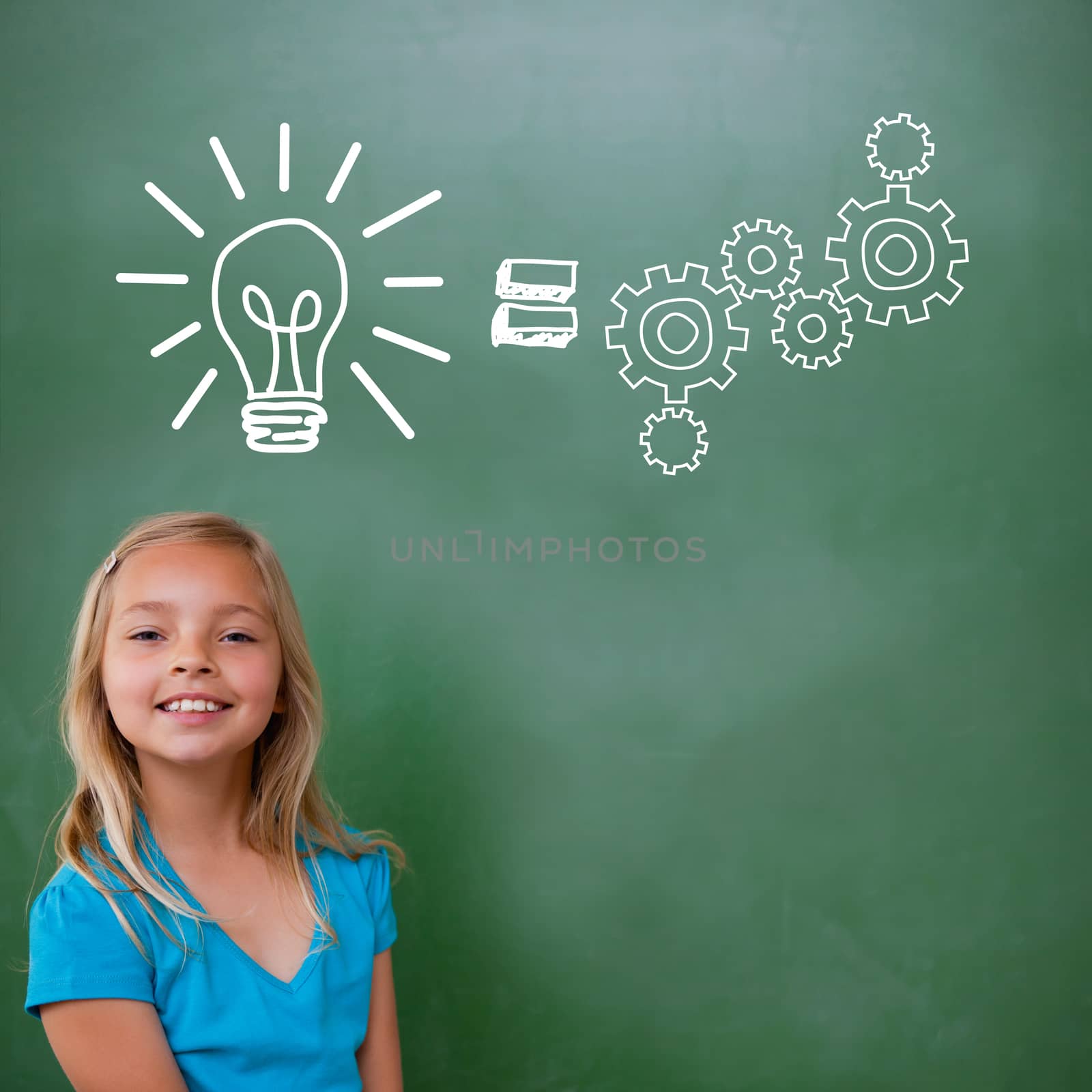 Idea and innovation graphic against cute pupil smiling