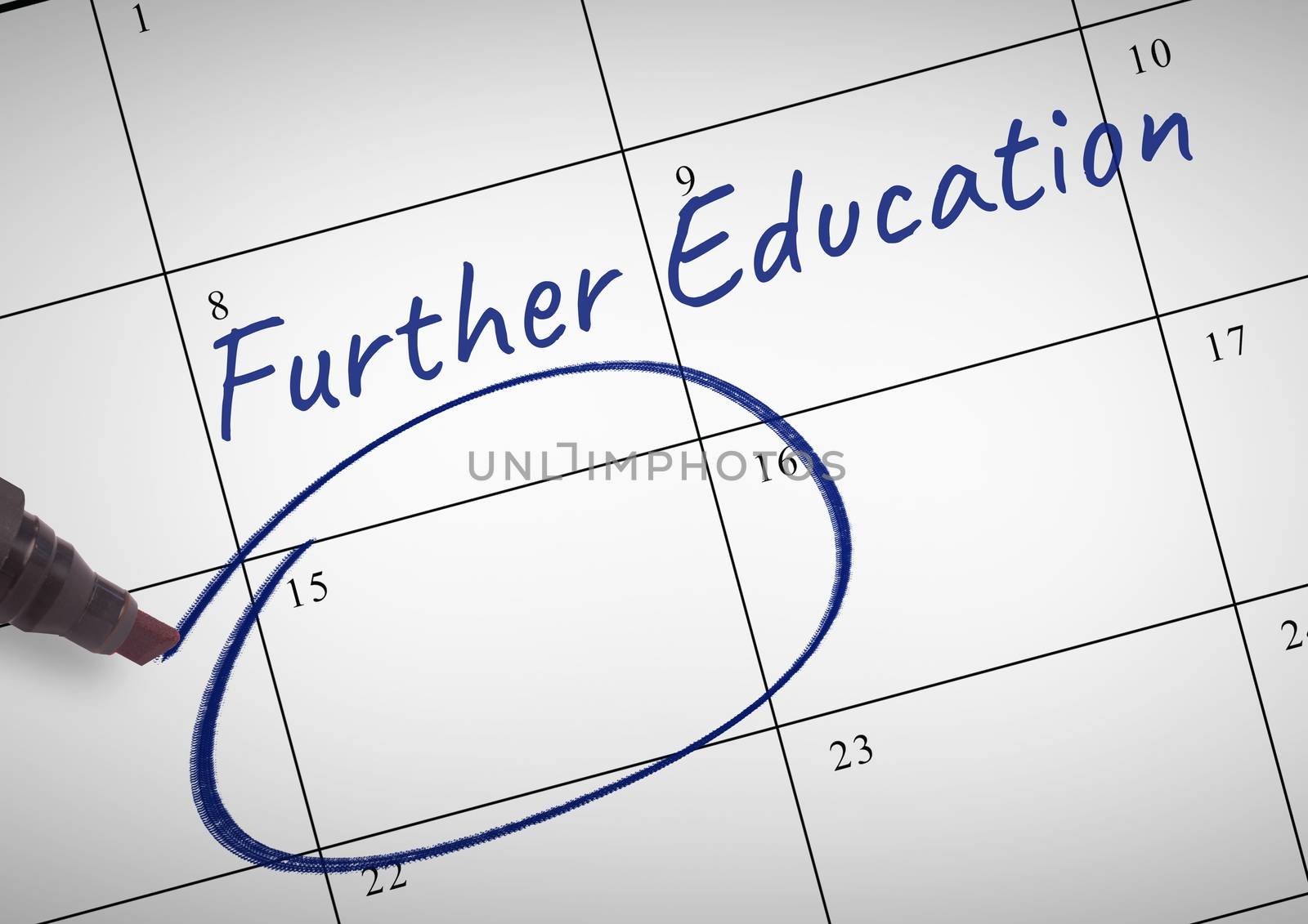 Further Education Text written on calendar with marker by Wavebreakmedia