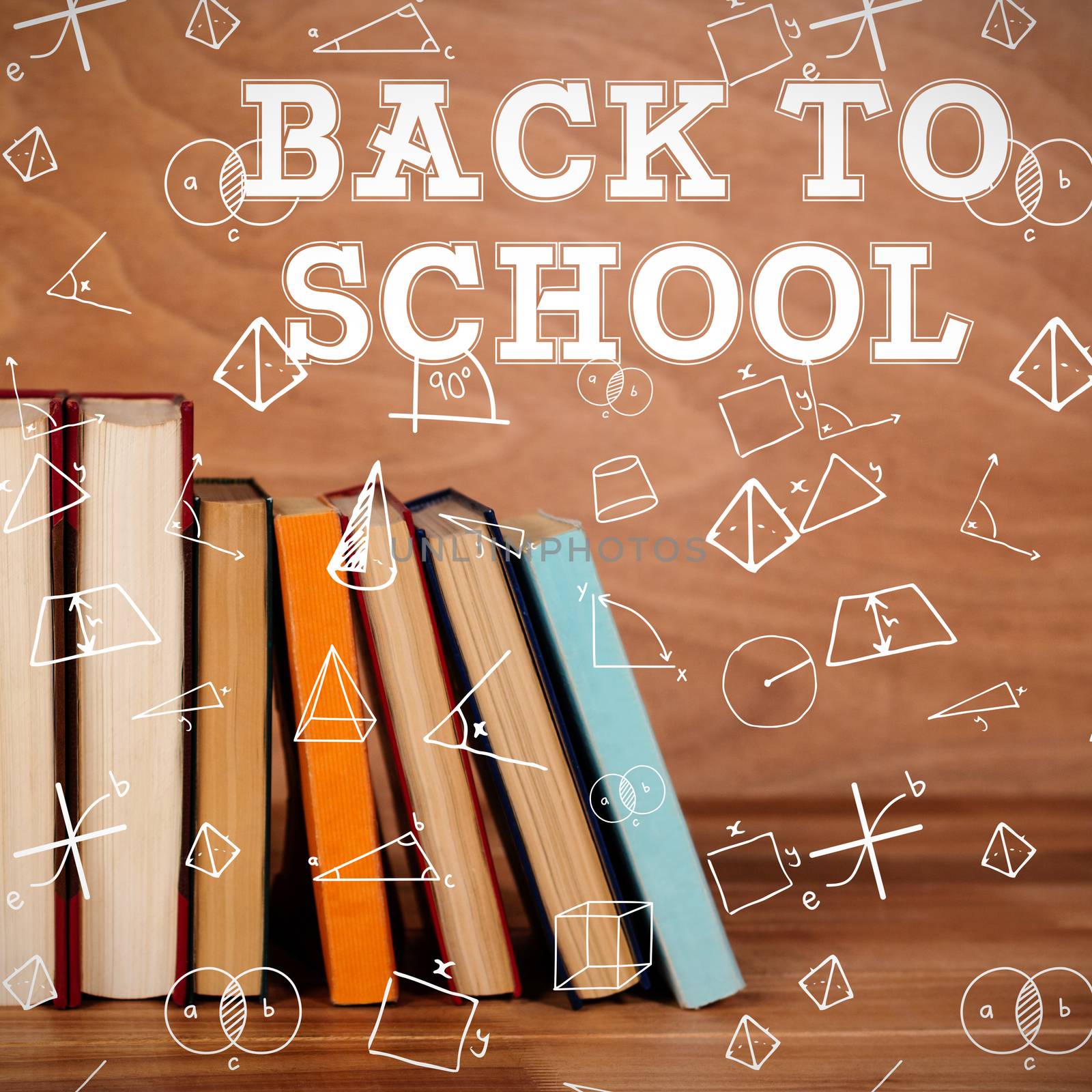 Back to school message against various book on wooden table