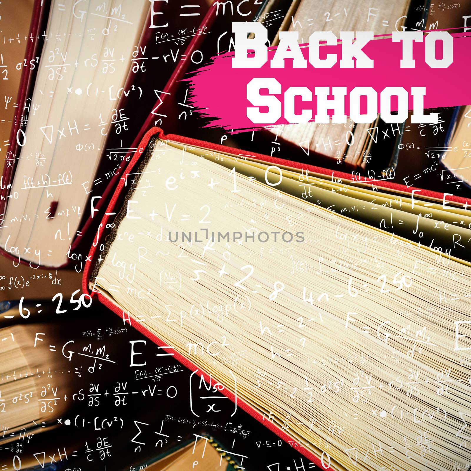 Back to school message against close-up of books arranged