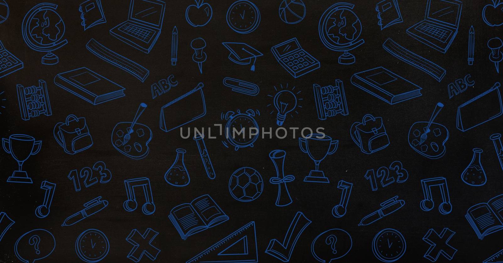 Education drawings icons on blackboard by Wavebreakmedia