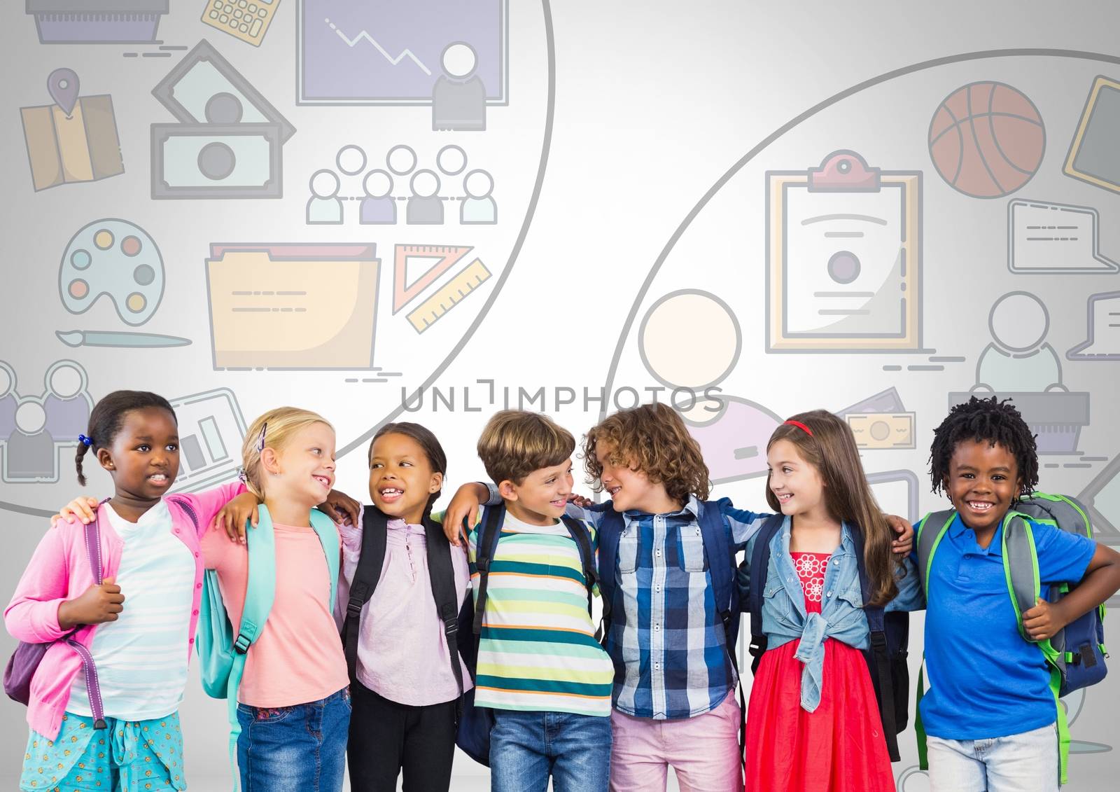 Group of kids with education graphics by Wavebreakmedia