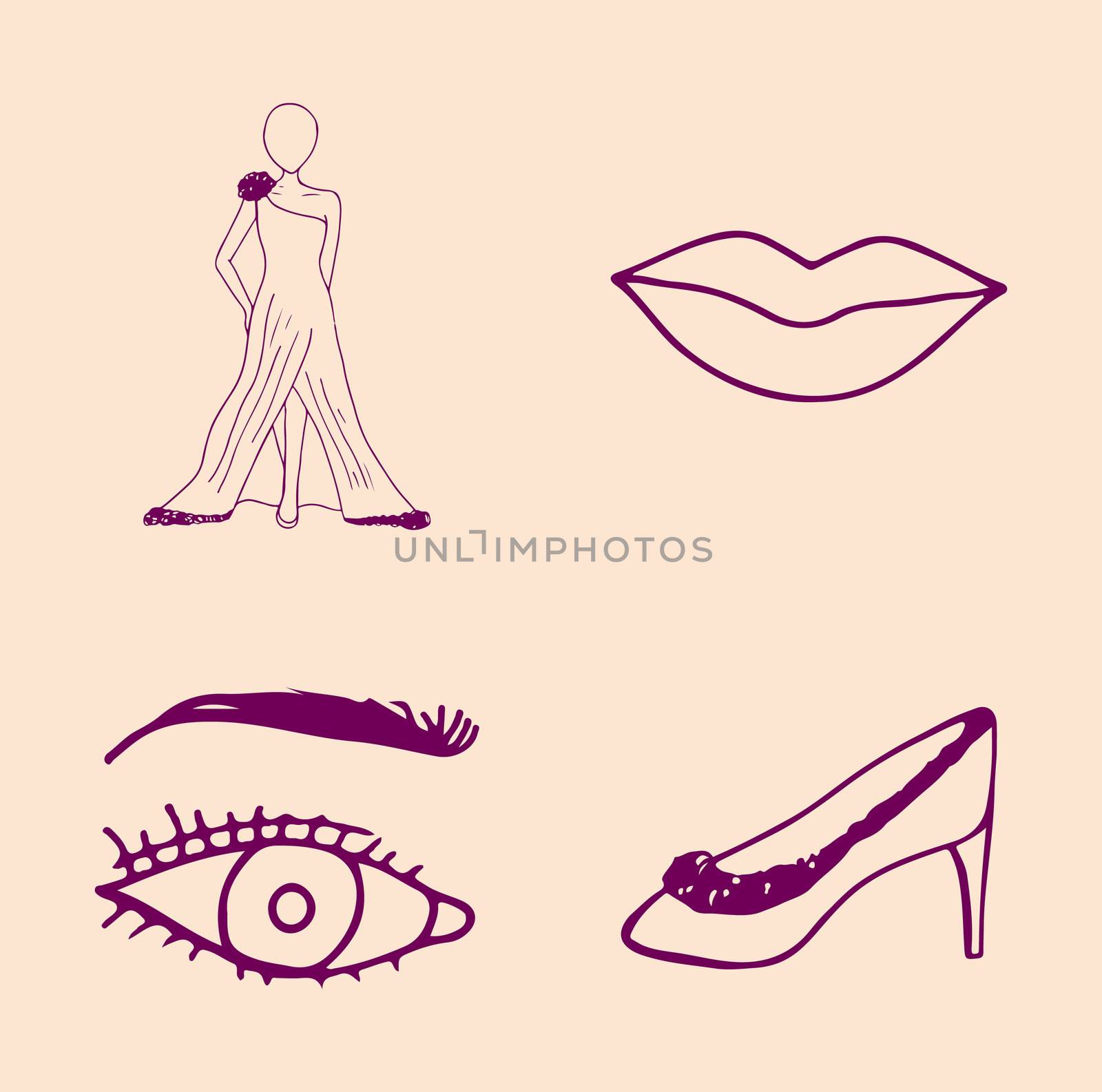 Vector set of fashion icons against yellow background