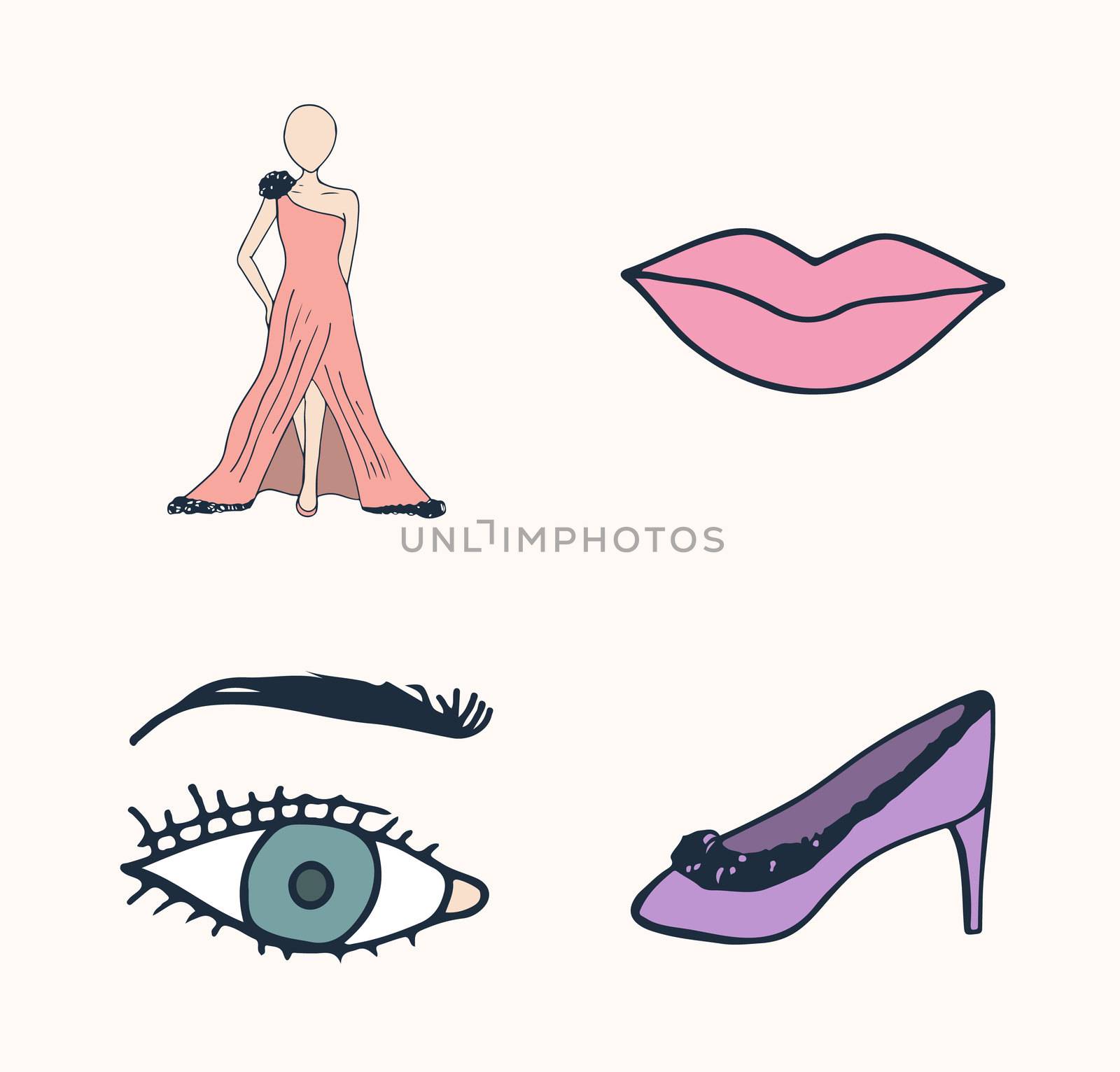 Vector set of fashion icons against white background