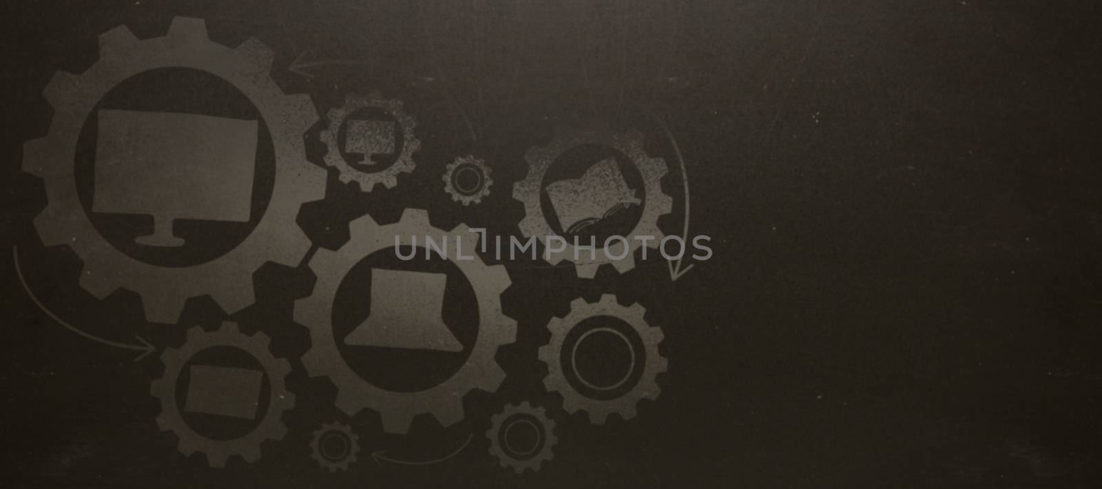 Composite image of education icons on gears against blackboard