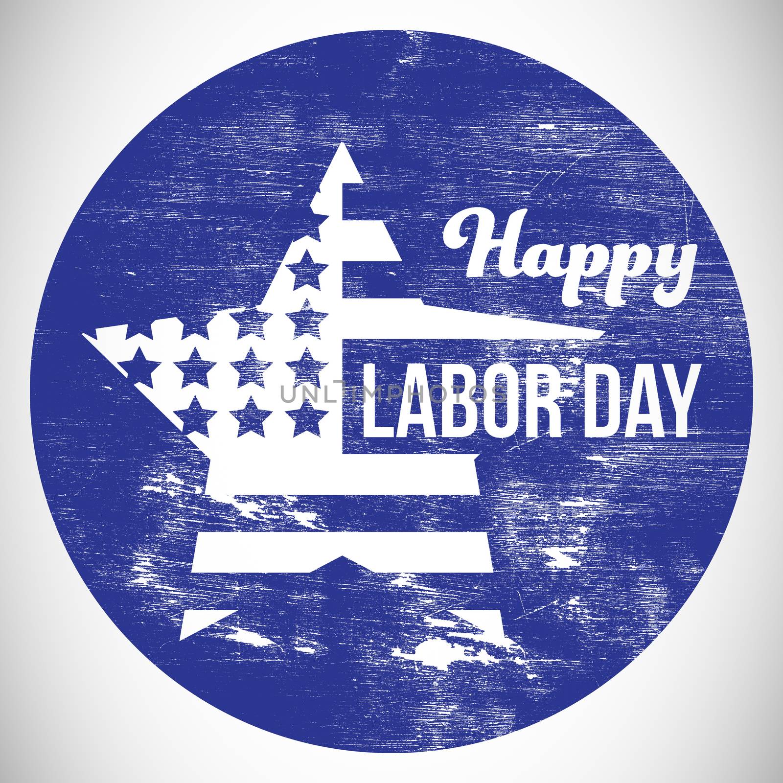 Digital composite image of happy labor day text on blue poster against white background