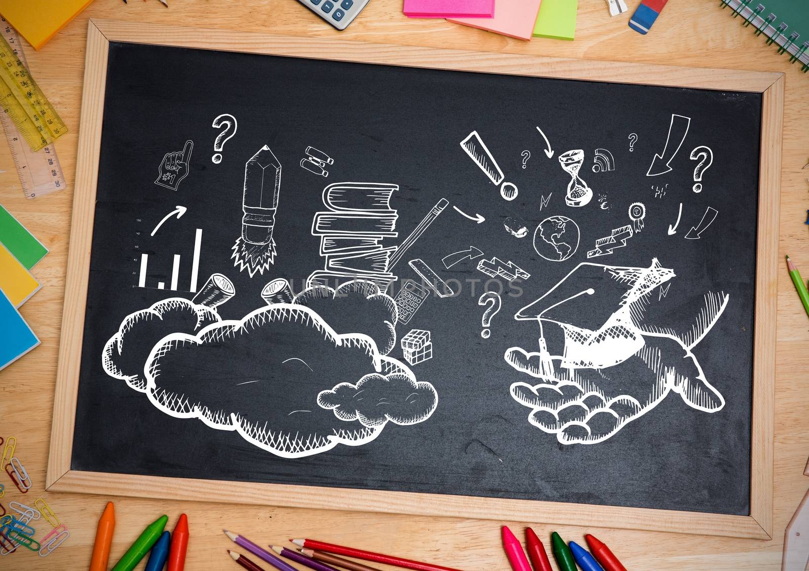 Digital composite of Education drawings on blackboard