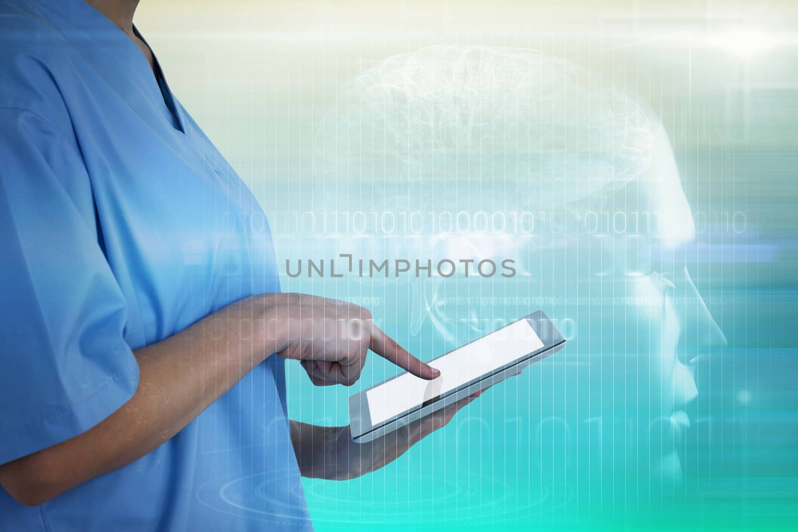 Composite image of midsection of female doctor using digital tablet by Wavebreakmedia