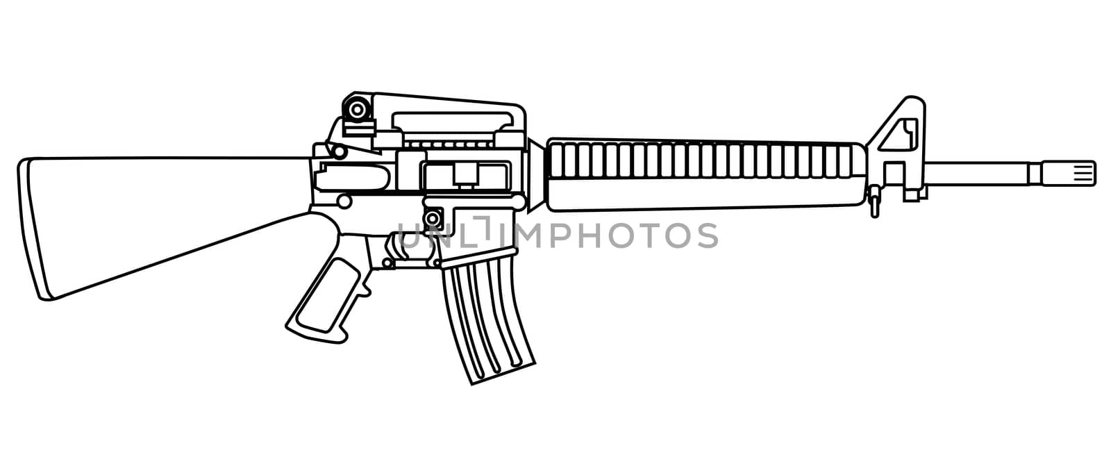 A typical army style assault weapon isolated on white.