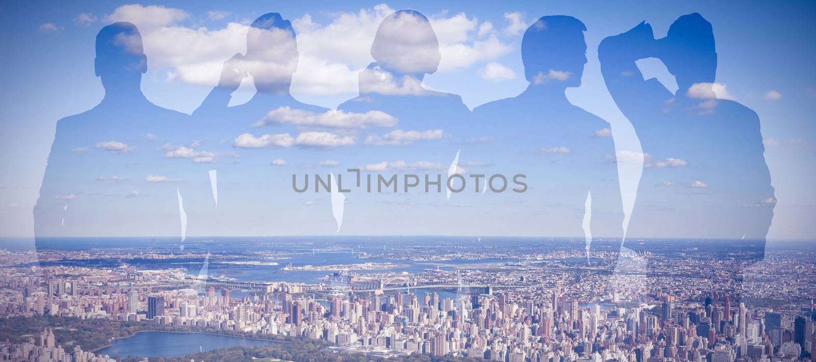 Vector image of business people against aerial view of new york 