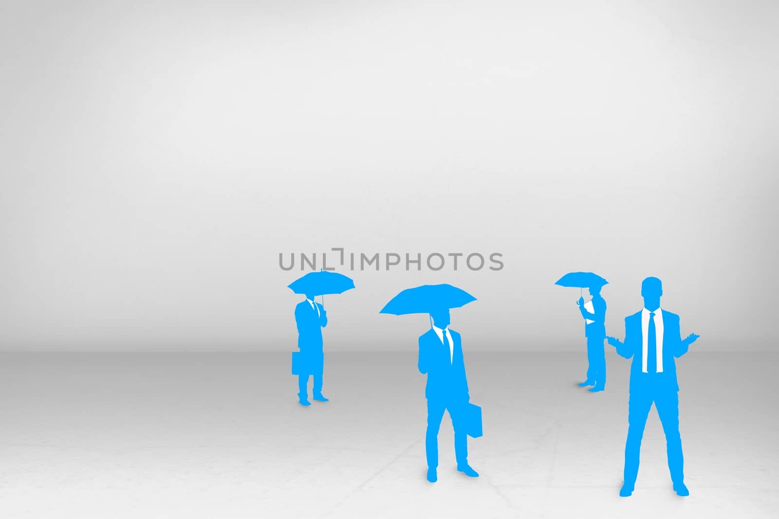 Digital composite of Business people silhouettes against white wall
