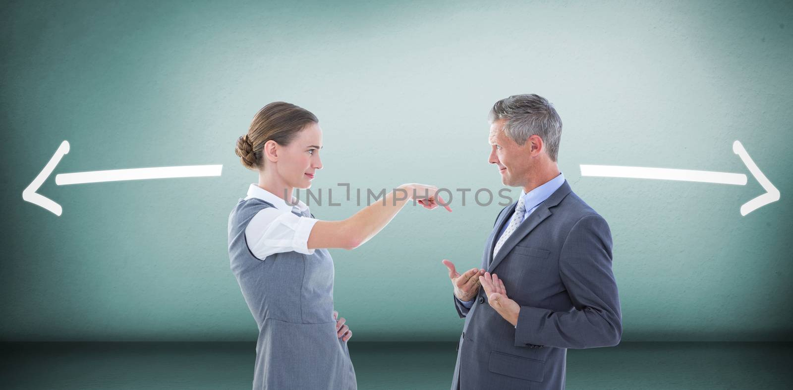 Business people in an argument against grey room