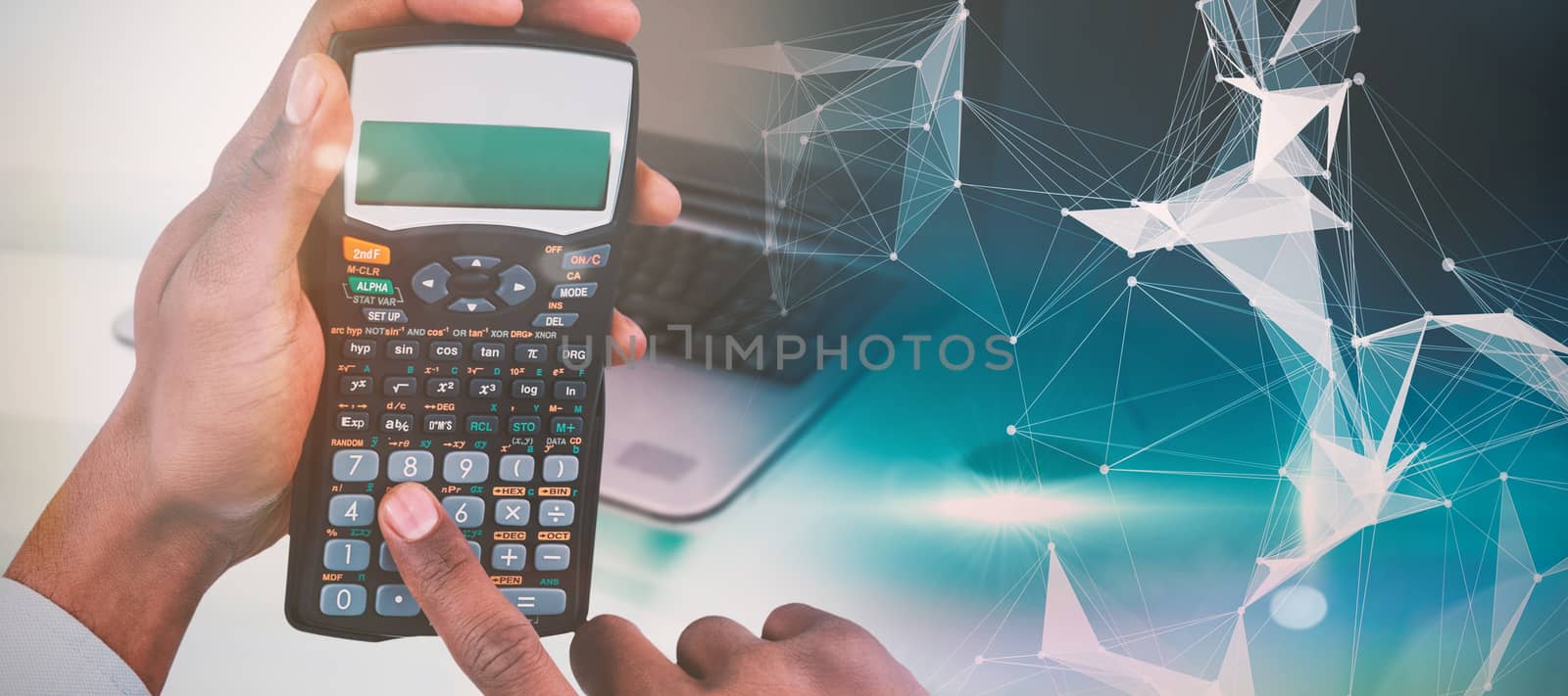 Composite image of hands of businessman using calculator  by Wavebreakmedia