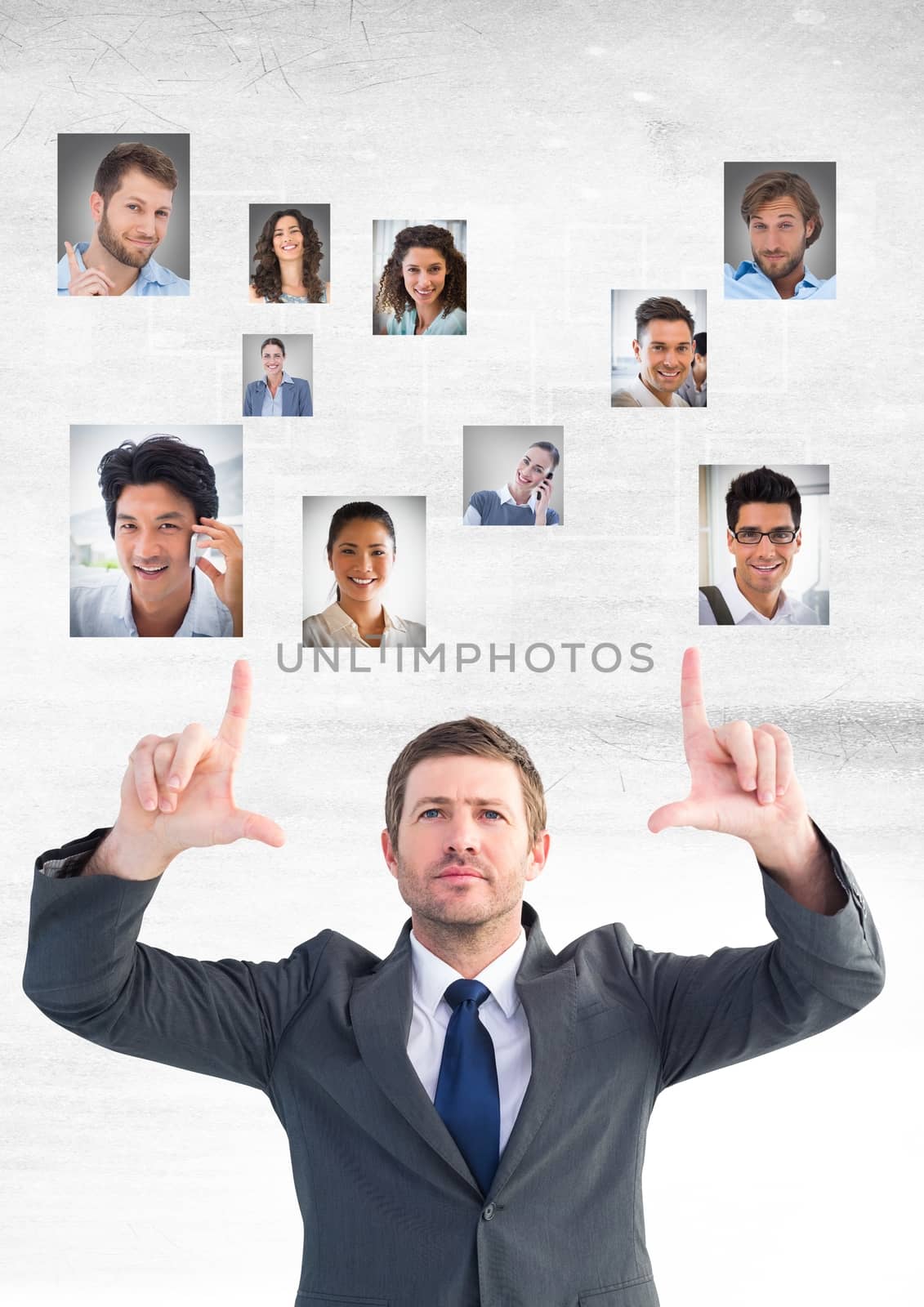 Digital composite of Businessman interacting and choosing a person from group of people