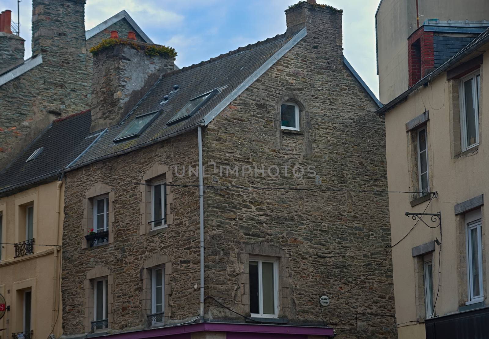 Old traditional urban stone houses in Cherbourg, France