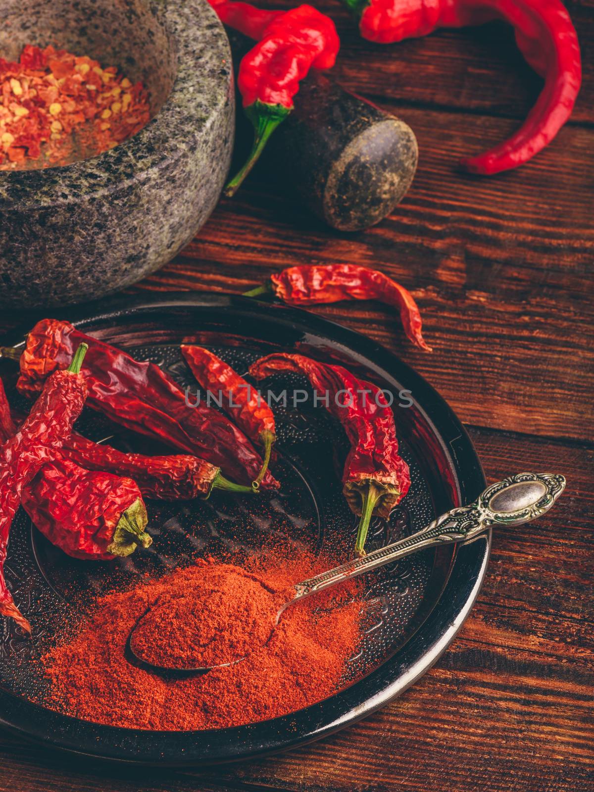 Ground and dried red chili peppers by Seva_blsv