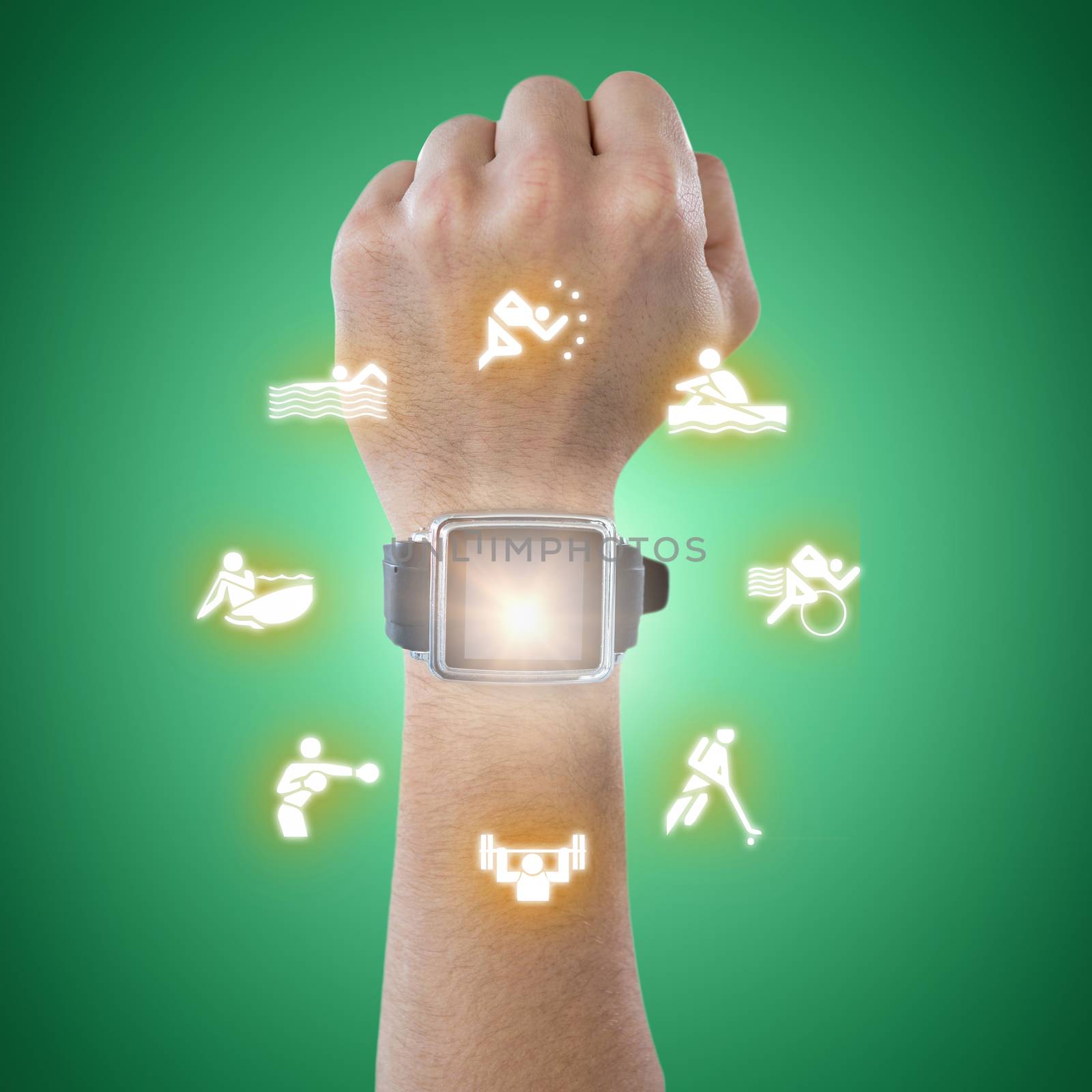 Composite image of cropped hand wearing watch by Wavebreakmedia