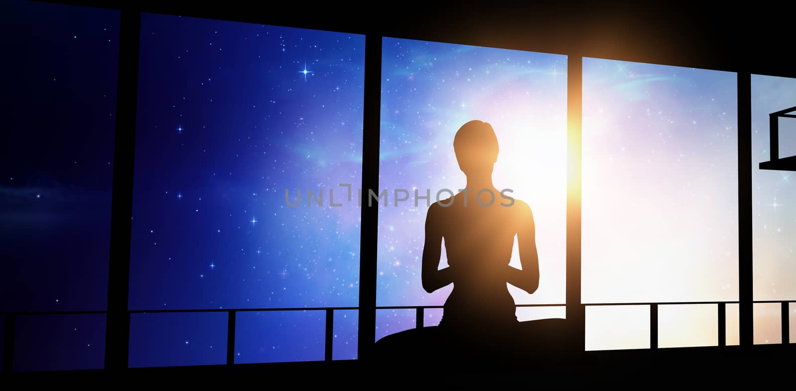 Composite image of silhouette athlete practicing yoga by Wavebreakmedia