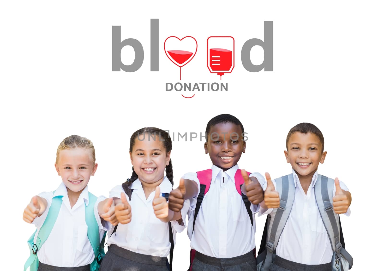 Digital composite of Group of kids and blood donation concept