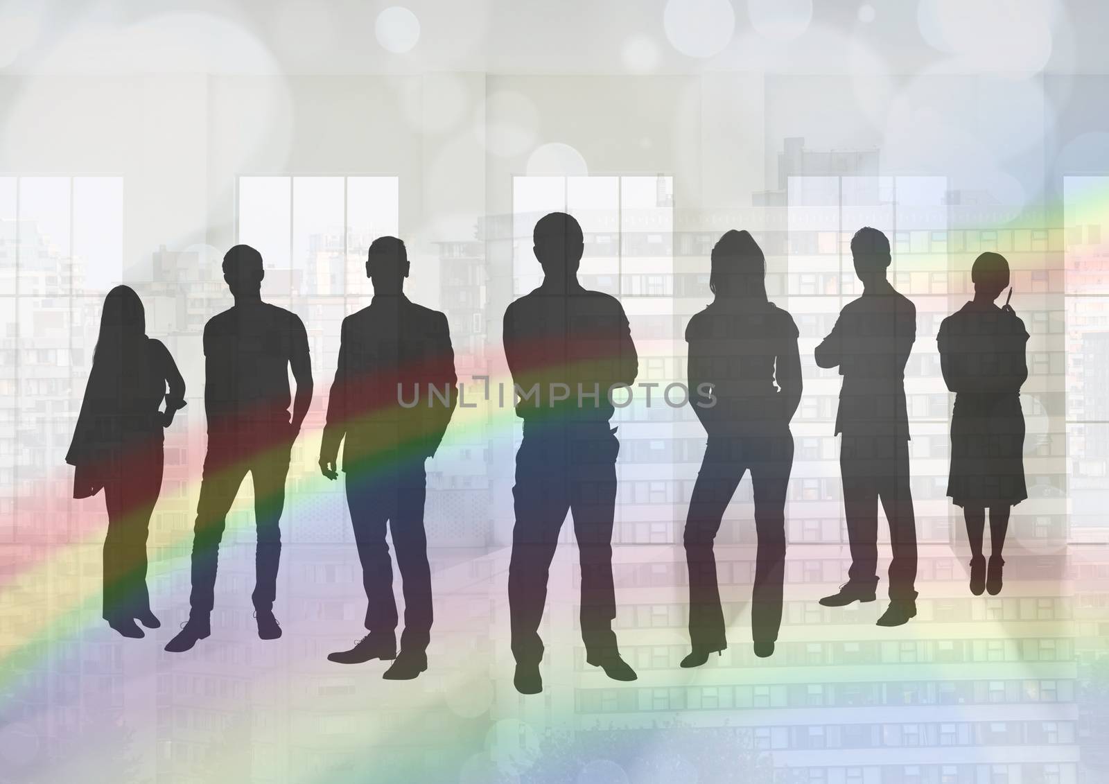 Silhouette of group of people with transition background by Wavebreakmedia