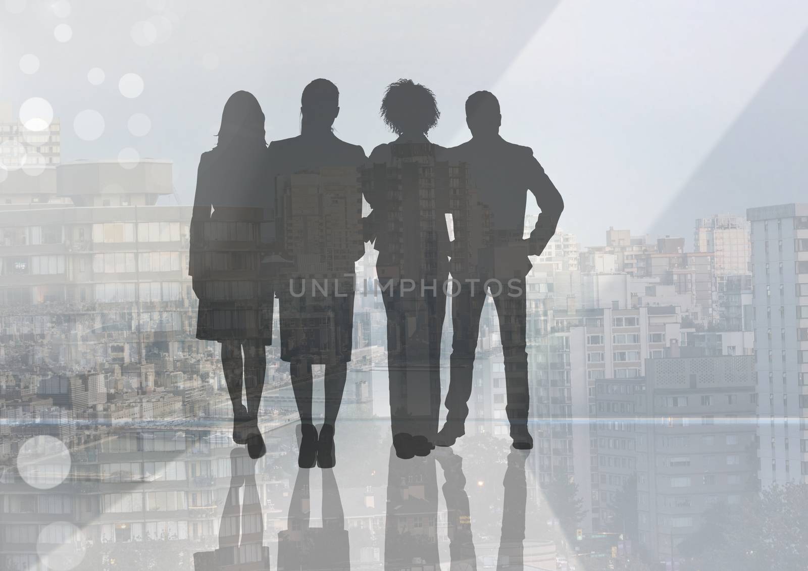 Digital composite of Silhouette of group of people with transition background