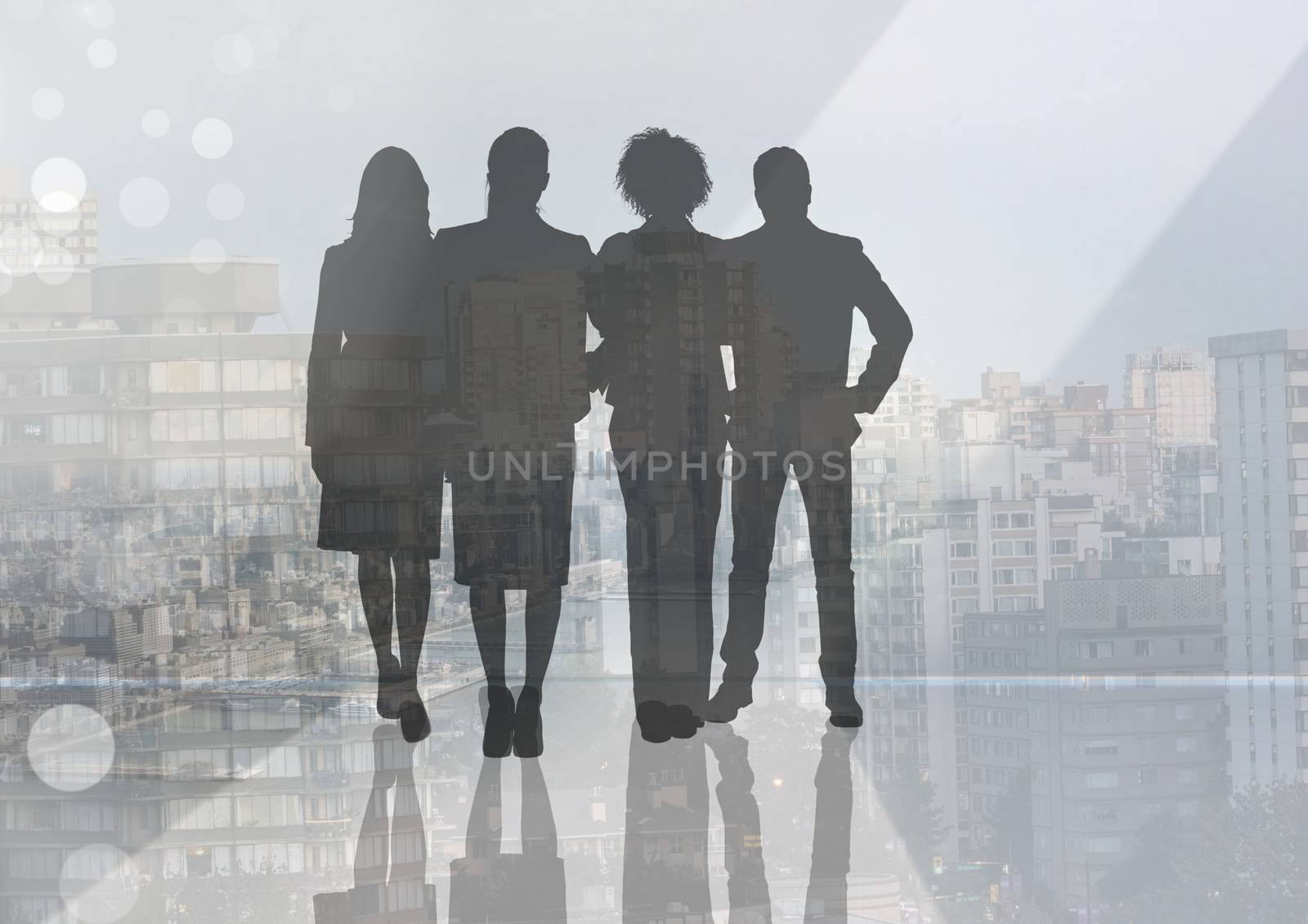 Silhouette of group of people with transition background by Wavebreakmedia