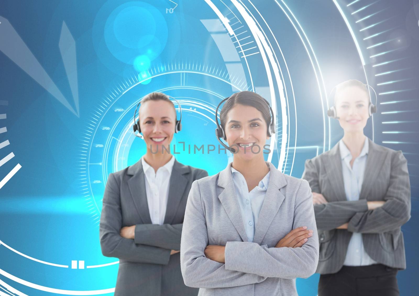 Customer care service women with blue technology  background by Wavebreakmedia