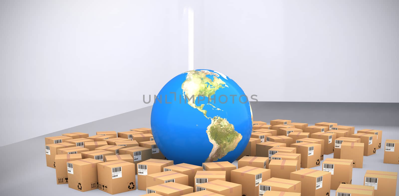 Composite image of digitally generated image of boxes and blue globe by Wavebreakmedia