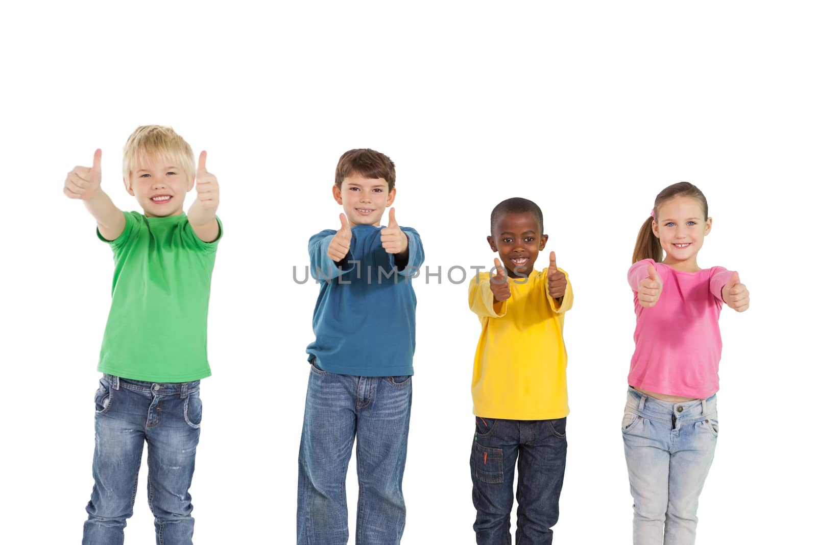 Happy little children showing thumbs up by Wavebreakmedia