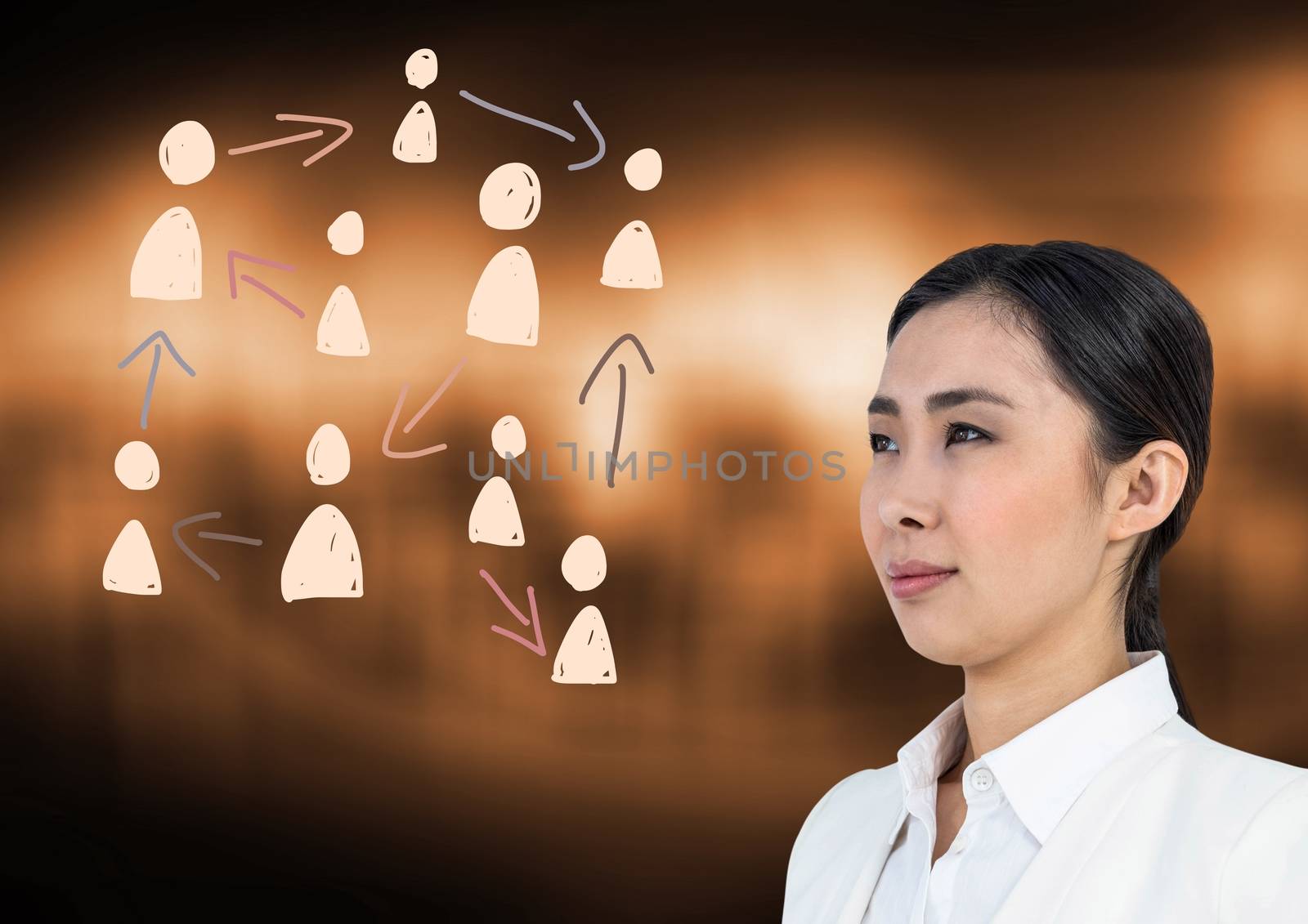 Digital composite of Hand-drawn people profile icons with businesswoman