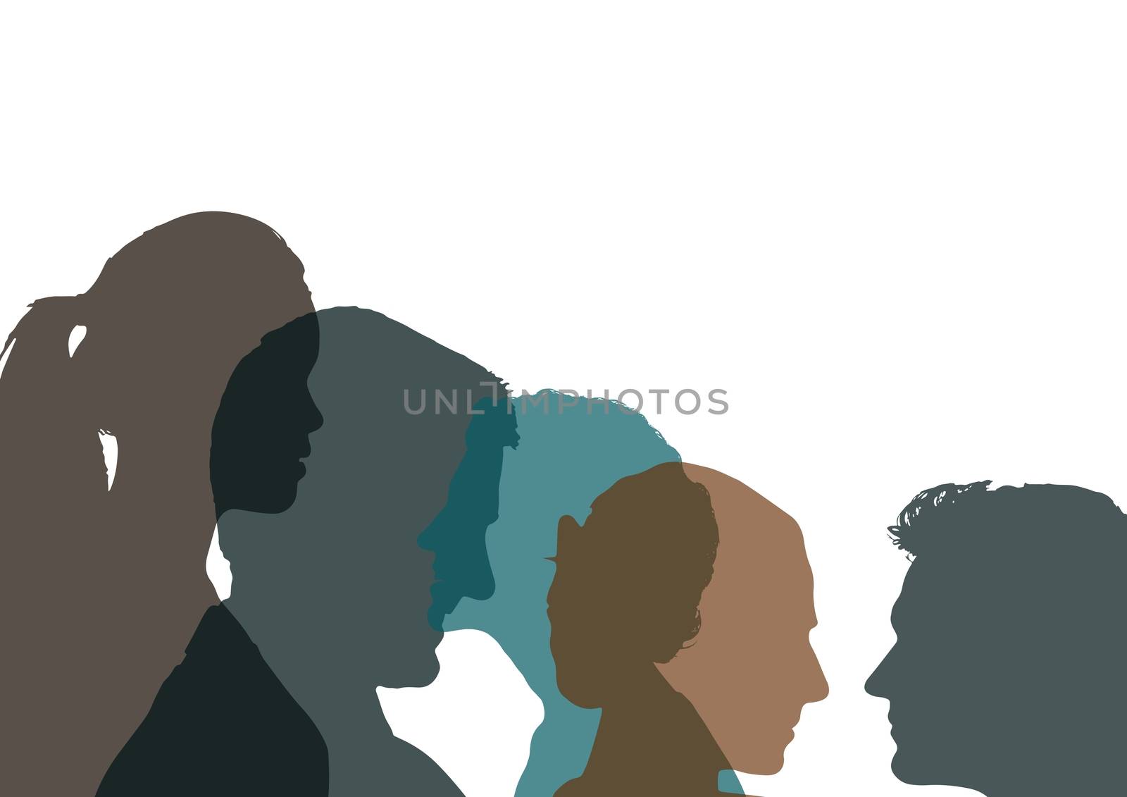 Digital composite of dark color silhouette of people