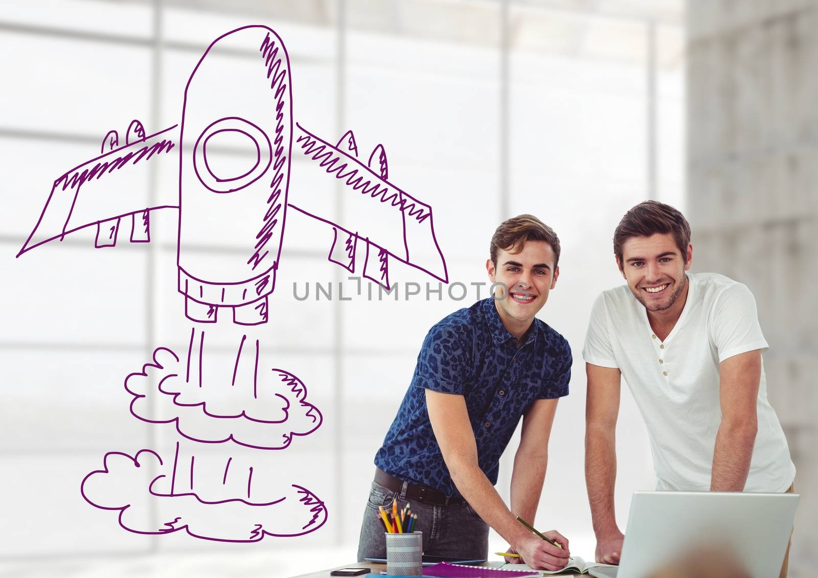 Creative people with hand-drawn rocket by Wavebreakmedia