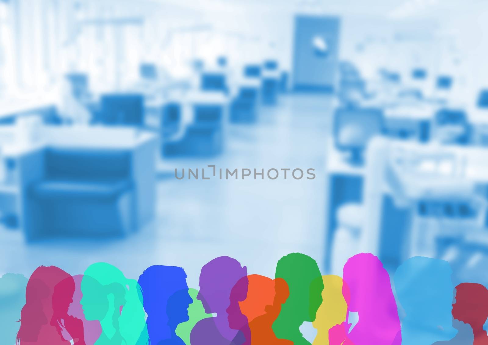 Digital composite of color silhouette of people in the office