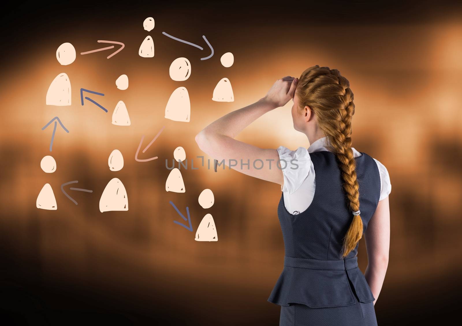 Digital composite of Hand-drawn people profile icons with businesswoman