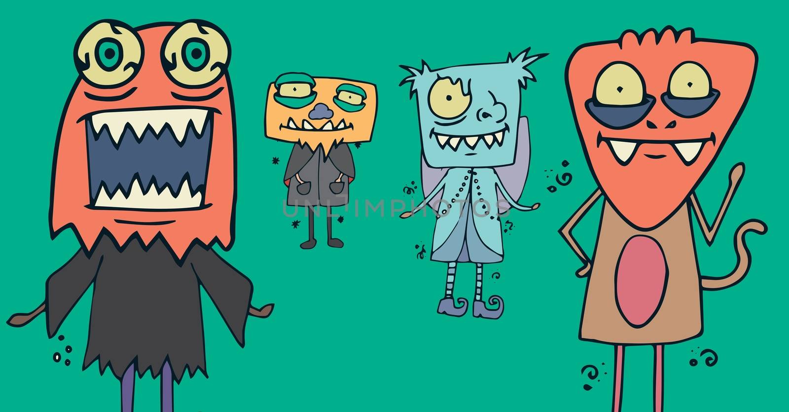 Monster illustrations in Halloween costumes by Wavebreakmedia