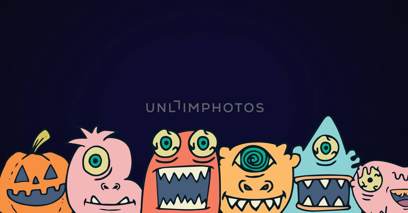 Monster halloween heads illustrations in a row by Wavebreakmedia