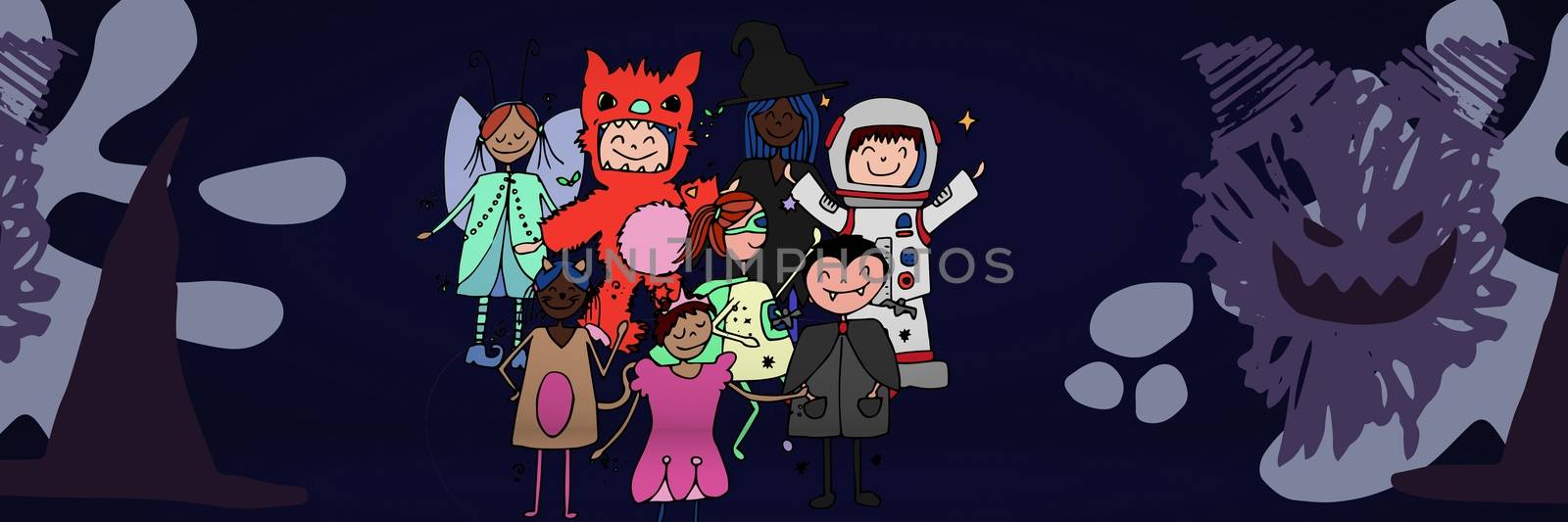 Children's Halloween party illustrations by Wavebreakmedia