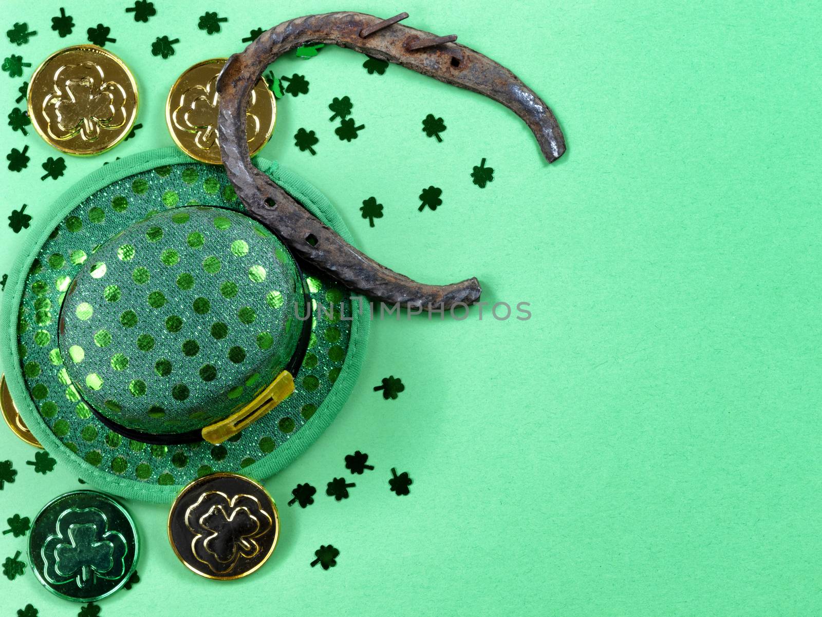 St Patricks Day with border of shamrocks and good luck objects o by tab1962