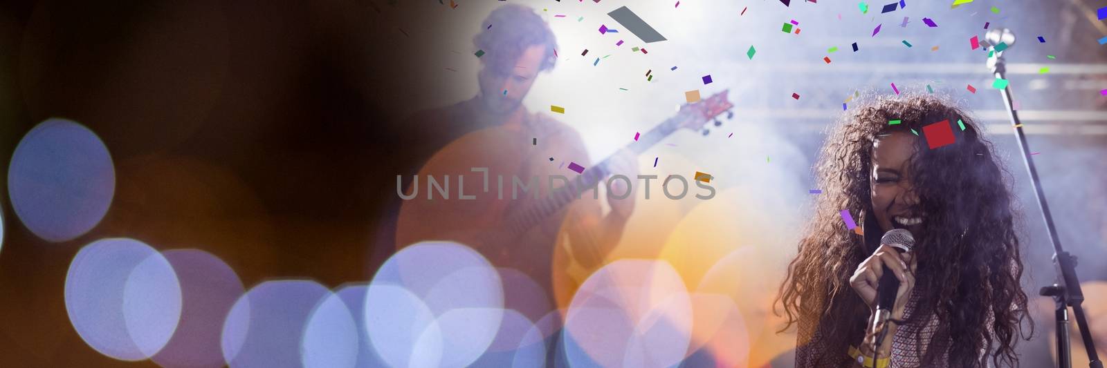 Digital composite of people playing at concert with transition