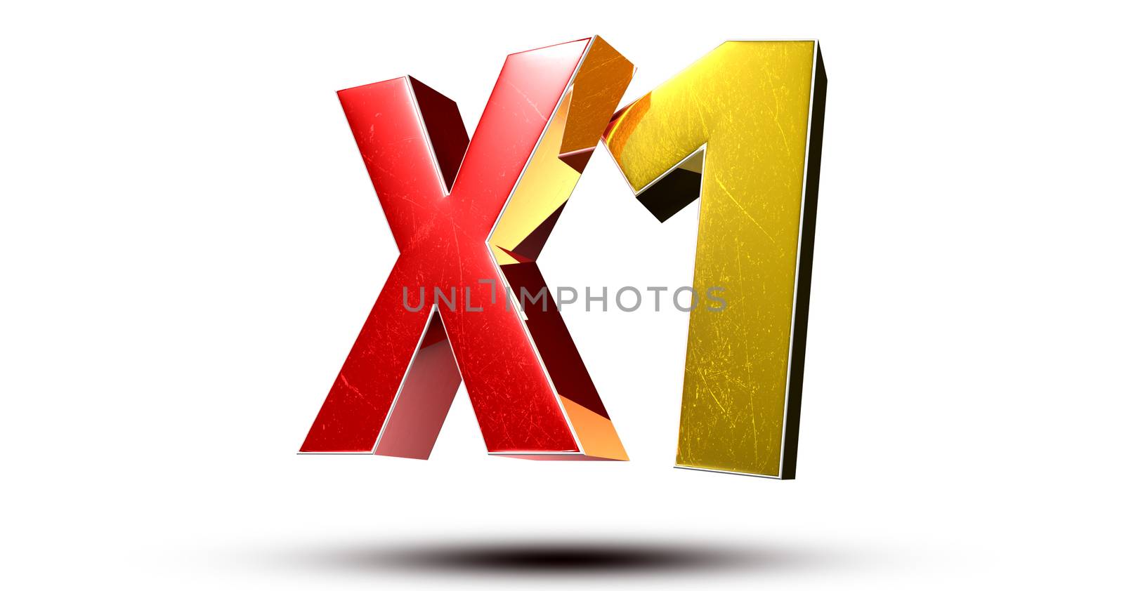 3D illustration X1 red gold isolated on a white background.(with Clipping Path).