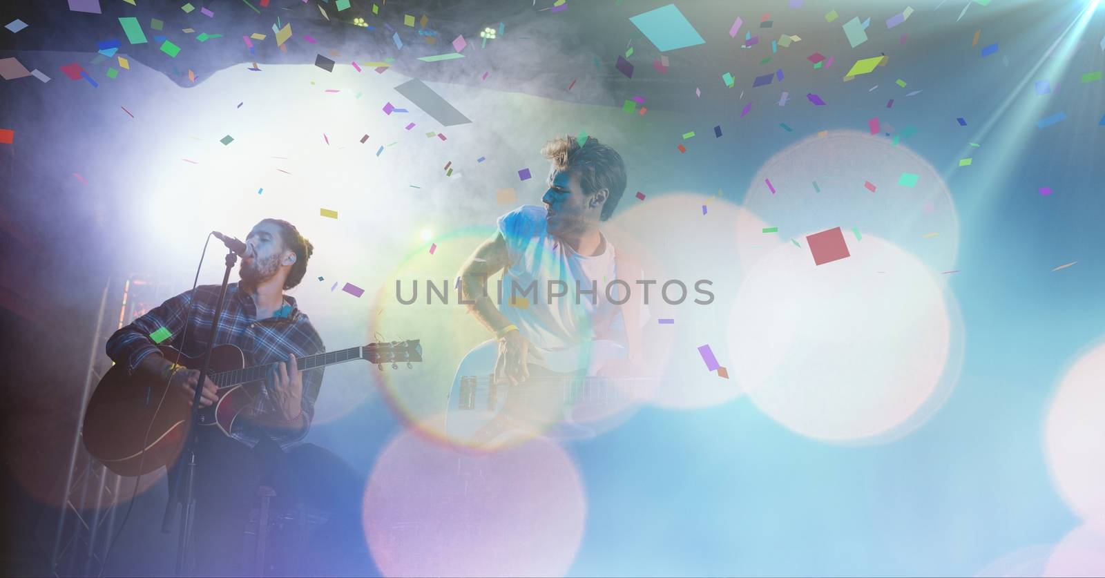 Digital composite of people playing concert with transition