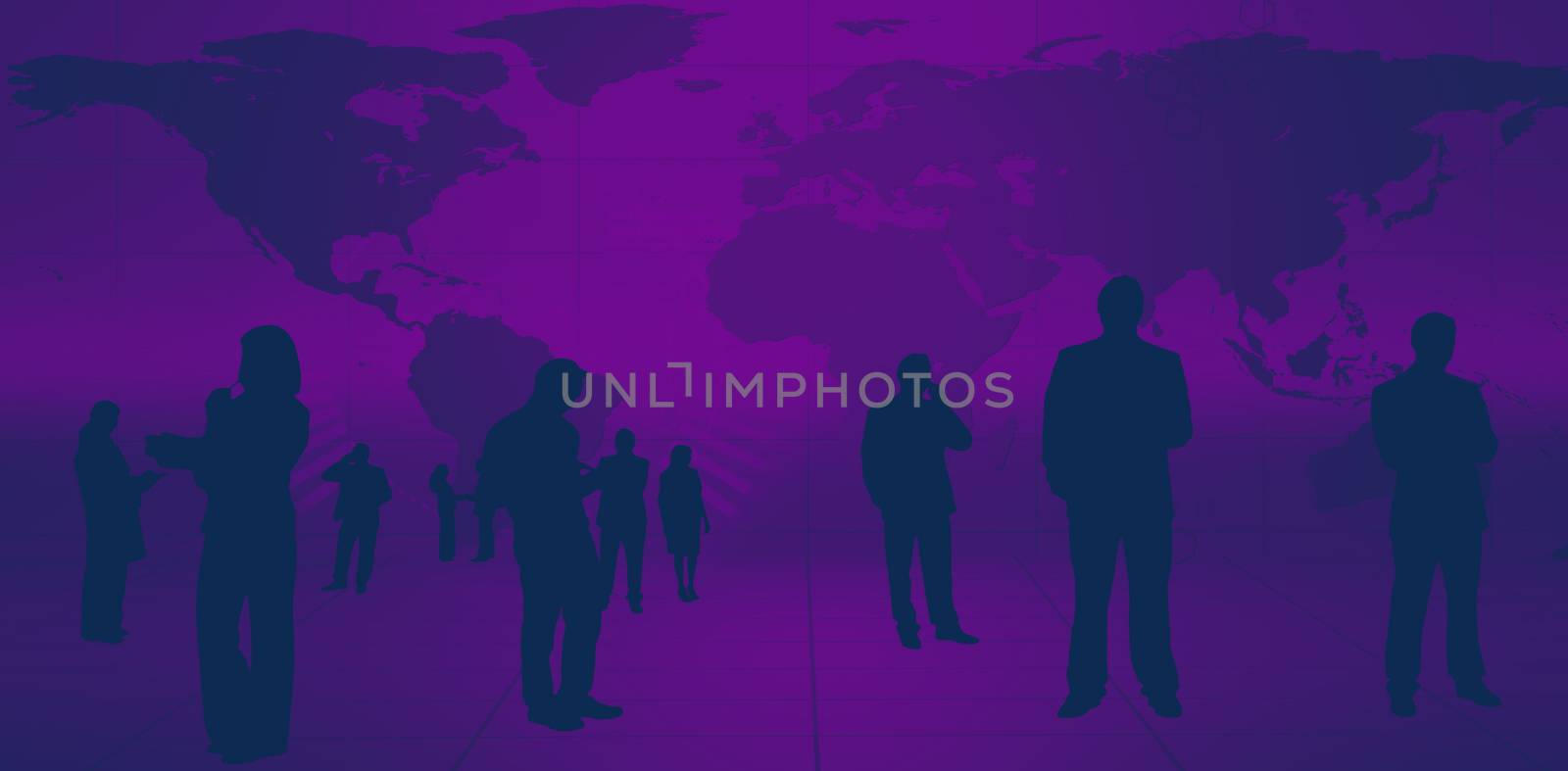 Digital composite of silhouette business people standing on floor