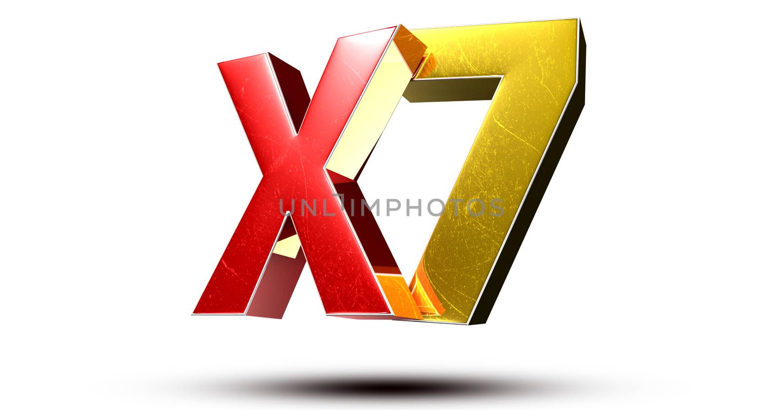 3D illustration X7 red gold isolated on a white background.(with Clipping Path).