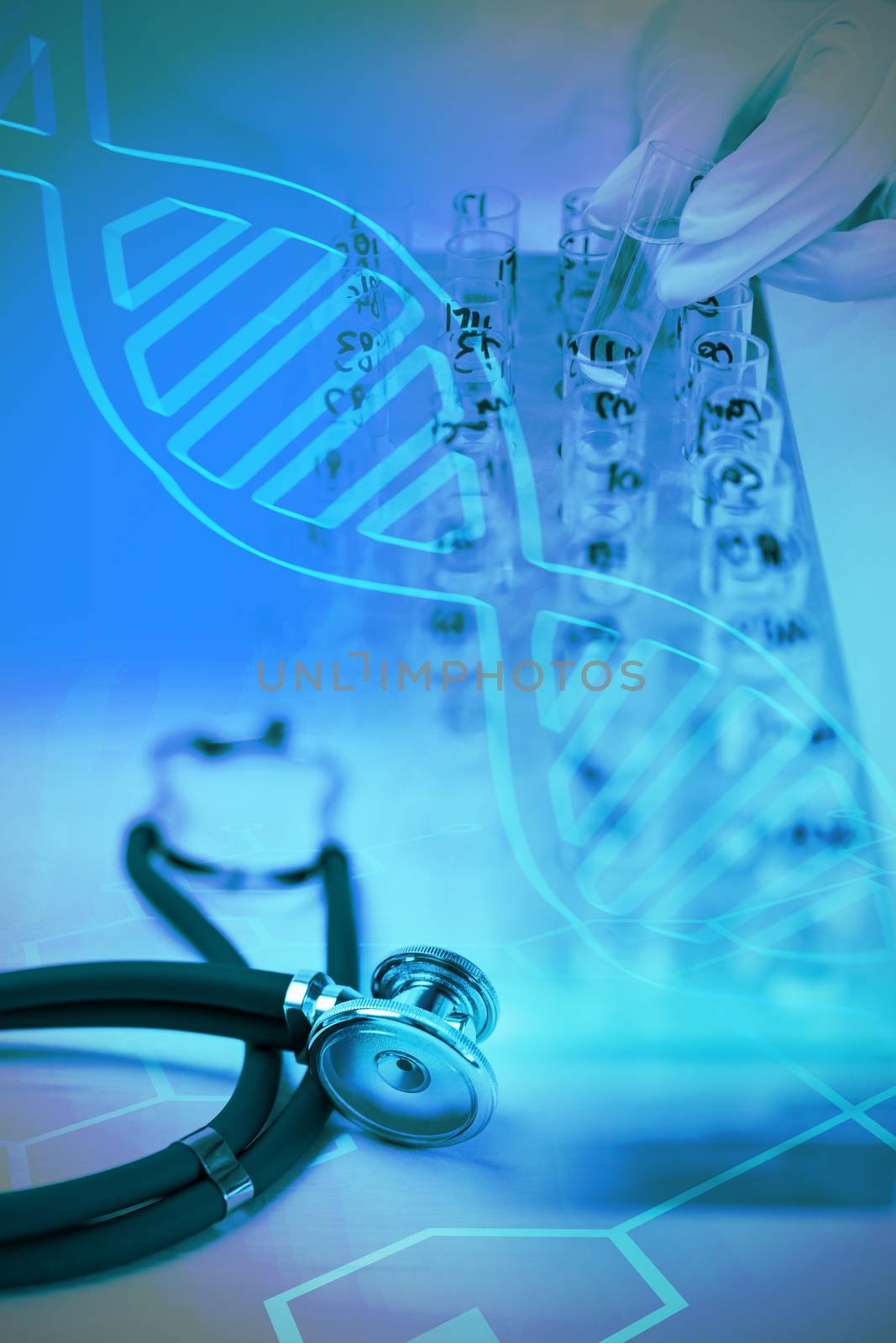 Digital Background with stethoscope sign  against stethoscope on desk