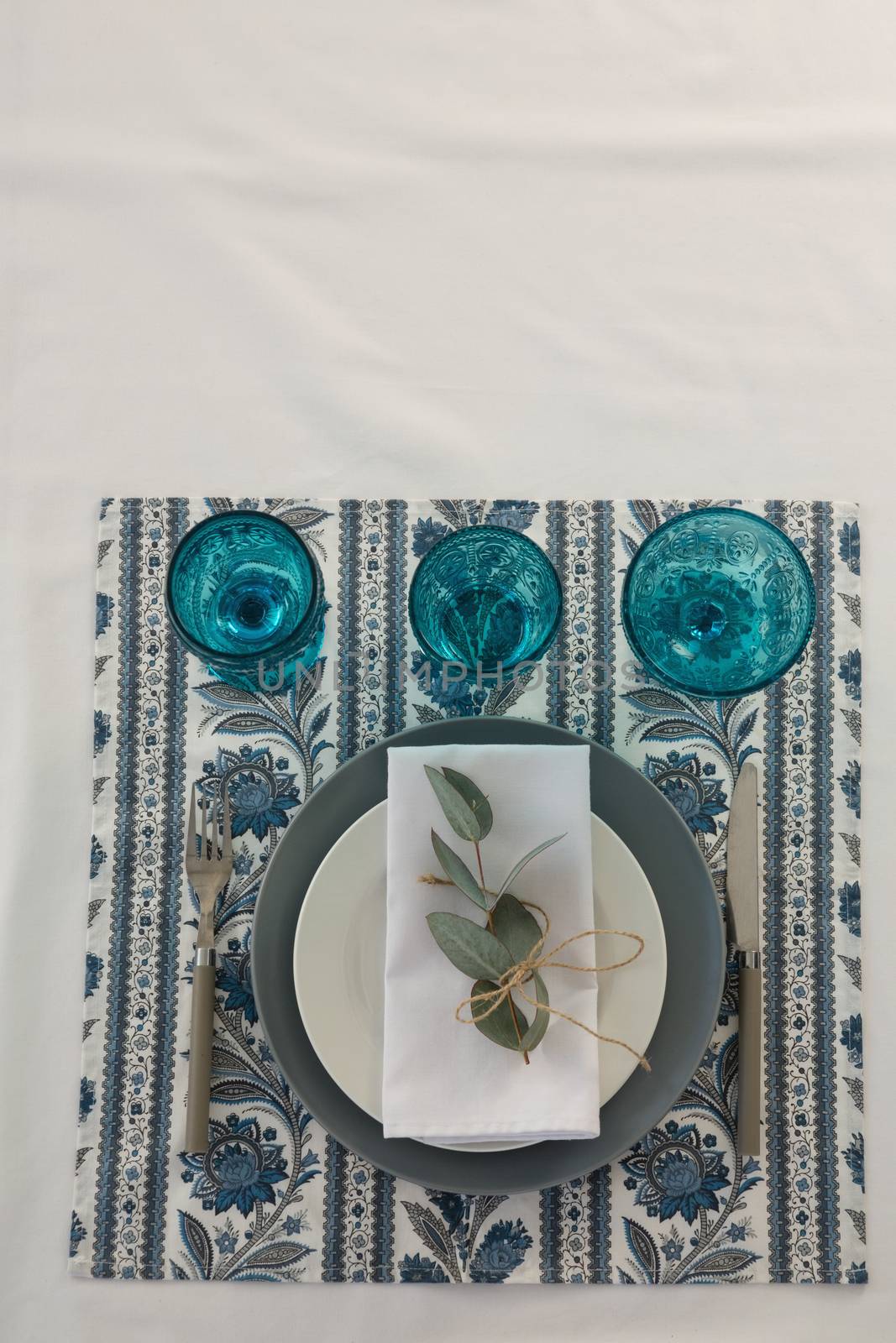 Close-up of floral theme table setting