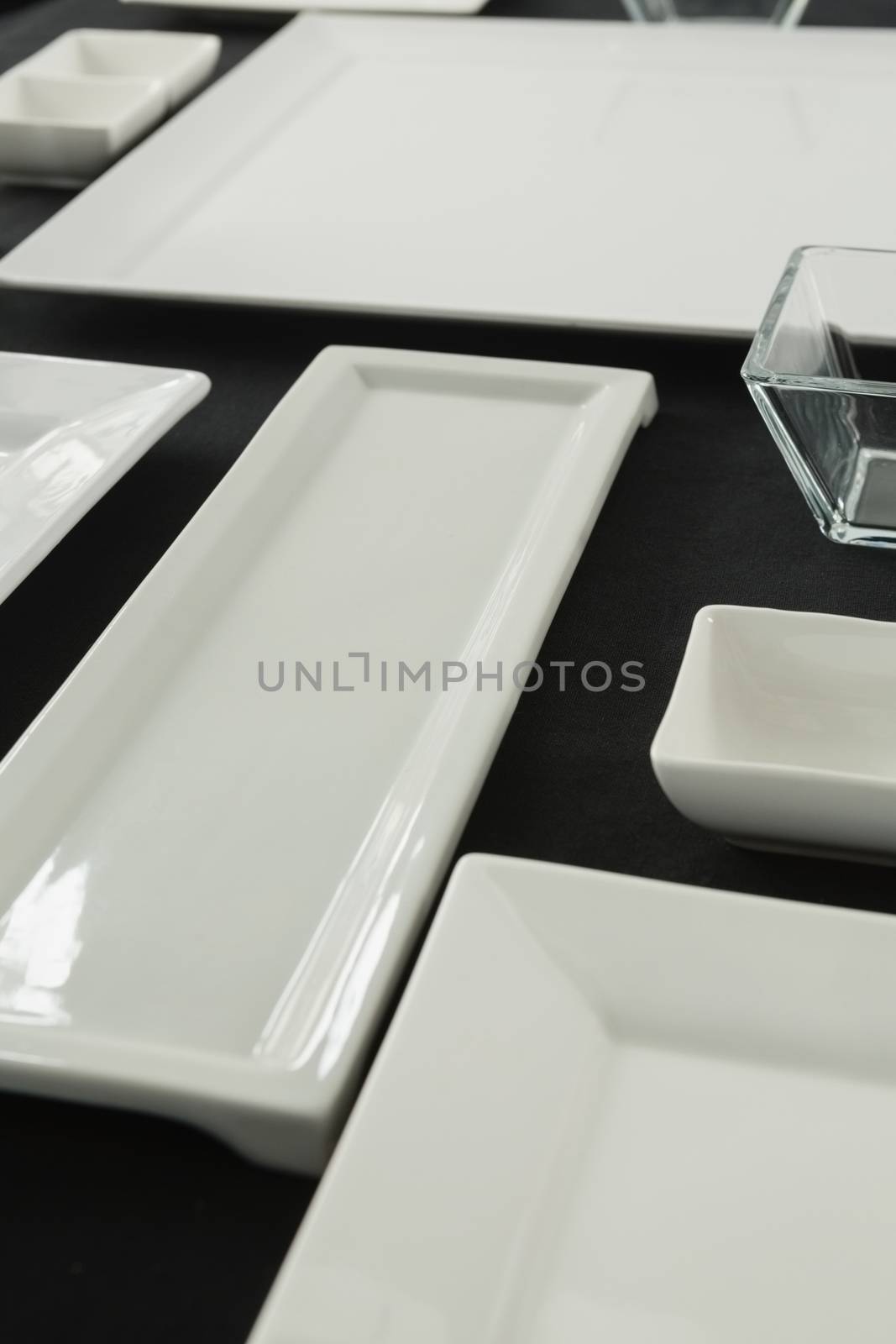 Close-up of black theme table setting