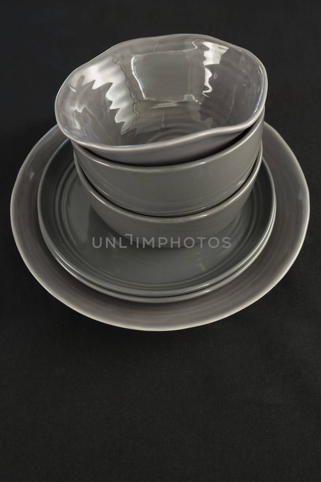 Close-up of black theme table setting 