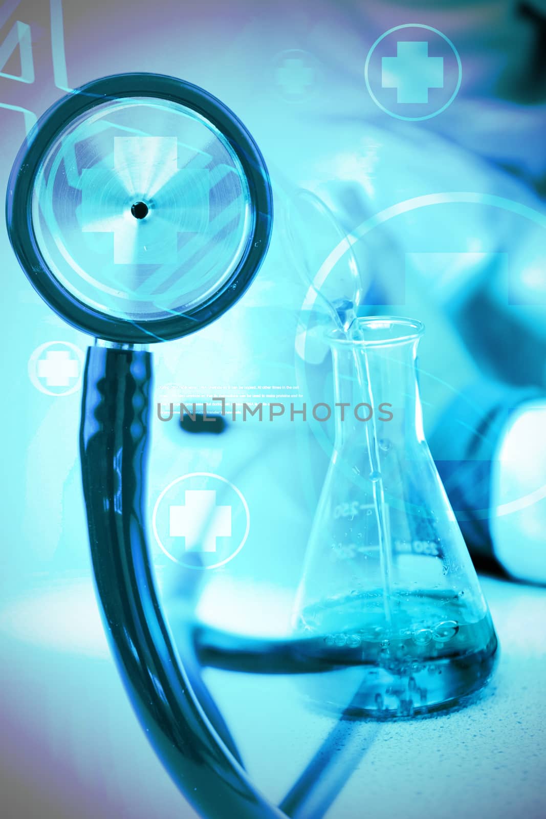 Digital background with DNA sign  against part of the blue stethoscope