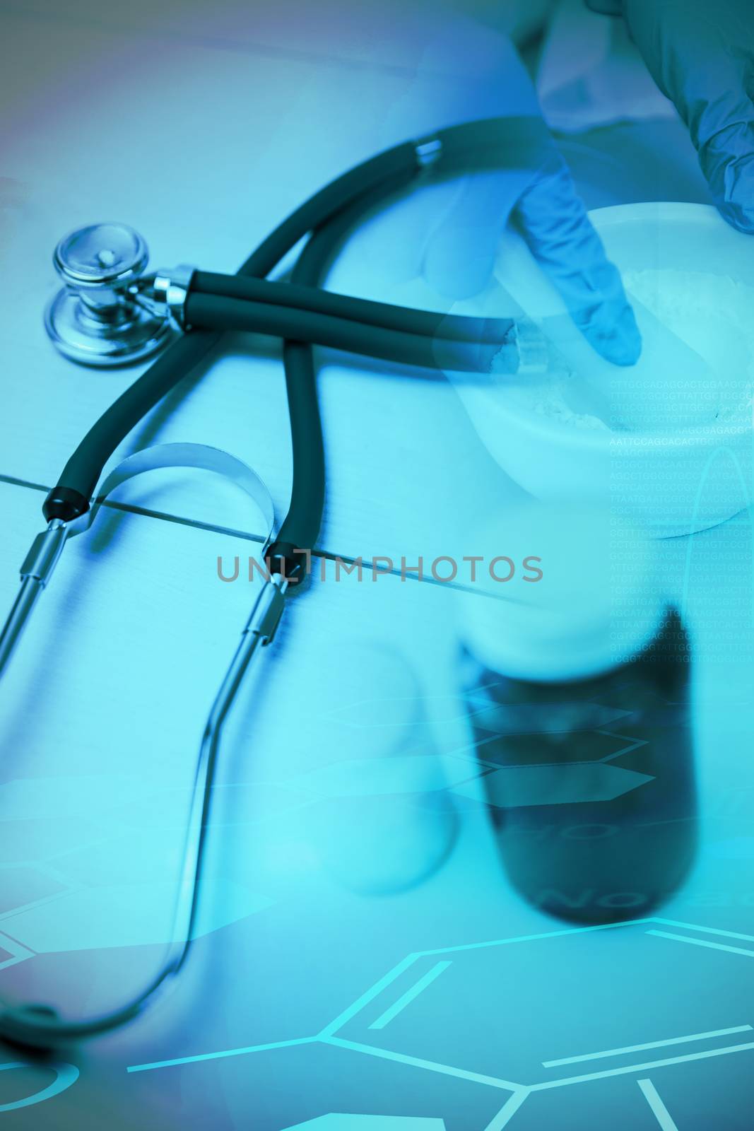 Background with medical sign  against stethoscope on desk